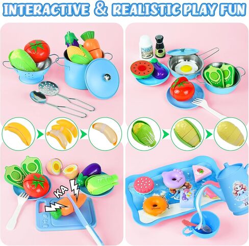 121Pcs Play Kitchen Accessories, Kids Kitchen Playset, Pretend Play Food Tea Party Set, Toy Kitchen Kids Cooking Real with Apron＆Chef Hat, Utensils Cookware Pots＆Pans, Toy Organizer, Toddler Toys Gift in Saudi Arabia