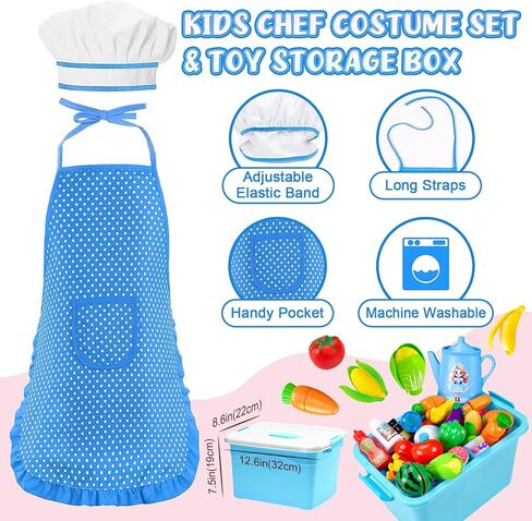 121Pcs Play Kitchen Accessories, Kids Kitchen Playset, Pretend Play Food Tea Party Set, Toy Kitchen Kids Cooking Real with Apron＆Chef Hat, Utensils Cookware Pots＆Pans, Toy Organizer, Toddler Toys Gift in Saudi Arabia