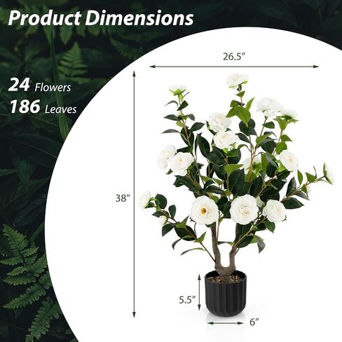 Goplus 38’’ Artificial Camellia Tree, 2 Pack Flower Plants Artificial Tree, Faux Floral Plant Blooming Tree in Cement Pot, Greenery Potted Plant for Indoor Outdoor Office Home Porch Decor in Saudi Arabia
