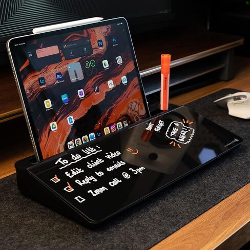 سبورة بيضاء لسطح المكتب من DeskBoard Buddy + 2 قلم تحديد - وسادة لوحة حامل للمسح الجاف للمكتب الأبيض لسطح طاولة الكمبيوتر - حجم صغير، محمول، لوحة ملاحظات زجاجية على سطح الطاولة مع حامل قلم تحديد صغير - امسحها بعيدًا in Kuwait