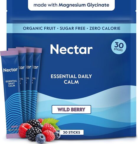 Nectar Calm Magnesium Glycinate Drink Mix - Sugar Free & Zero Calorie - with Organic Ashwagandha, Vitamin D, L-Theanine, Electrolytes - Deep Sleep, Relax, Focus & Calm - Non-GMO (Variety 30 Sticks) in Saudi Arabia