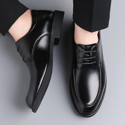 Dress Shoes for Men Lace Up Round Toe Vegan Leather Apron Toe Derby Shoes Block Heel Slip Resistant Low Top Prom in Kuwait