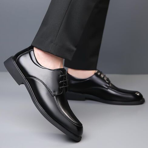 Dress Shoes for Men Lace Up Round Toe Vegan Leather Apron Toe Derby Shoes Block Heel Slip Resistant Low Top Prom in Kuwait