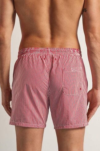 Man's Red Stripe Print Swim Trunks in Saudi Arabia