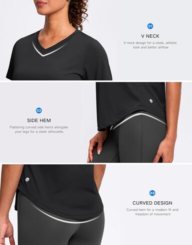 تجريب المرأة قمم V-neck قصيرة الأكمام UPF 50+ Sun Shirt Moisture Wicking Quick Dry Top for Gym ، Running ، Athletic in Saudi Arabia