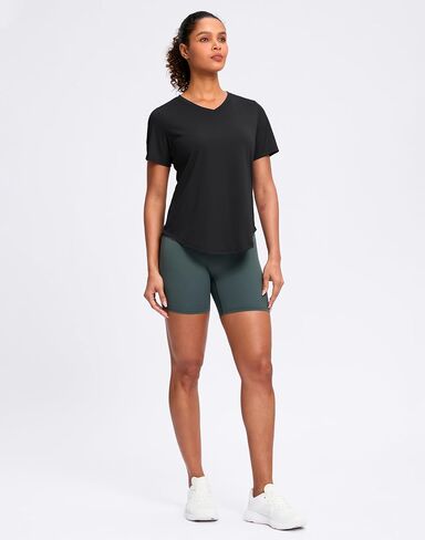 تجريب المرأة قمم V-neck قصيرة الأكمام UPF 50+ Sun Shirt Moisture Wicking Quick Dry Top for Gym ، Running ، Athletic in Saudi Arabia