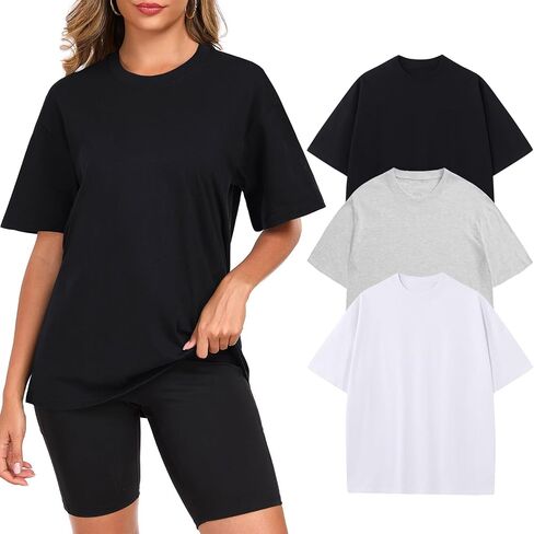 نساء من القطن الضخم الحجم القمصان T Crewneck بأكمام قصيرة من الأكمام القصيرة ثقيلة الوزن غير الرسمي لارتداء القمامة أزياء الكتف المحملات in Kuwait