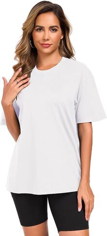 نساء من القطن الضخم الحجم القمصان T Crewneck بأكمام قصيرة من الأكمام القصيرة ثقيلة الوزن غير الرسمي لارتداء القمامة أزياء الكتف المحملات in Kuwait