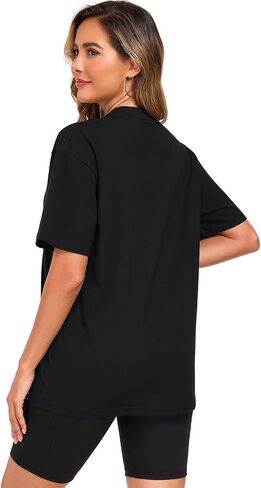 نساء من القطن الضخم الحجم القمصان T Crewneck بأكمام قصيرة من الأكمام القصيرة ثقيلة الوزن غير الرسمي لارتداء القمامة أزياء الكتف المحملات in Kuwait