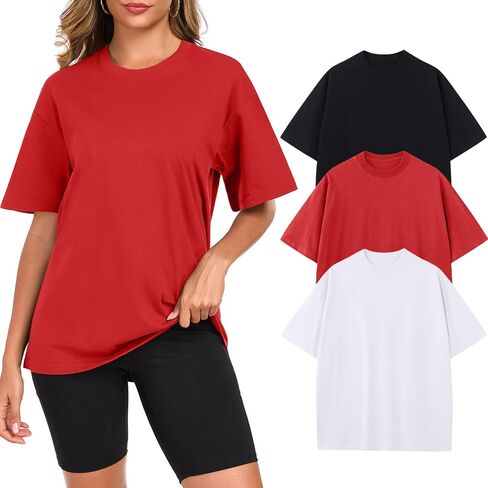نساء من القطن الضخم الحجم القمصان T Crewneck بأكمام قصيرة من الأكمام القصيرة ثقيلة الوزن غير الرسمي لارتداء القمامة أزياء الكتف المحملات in Kuwait