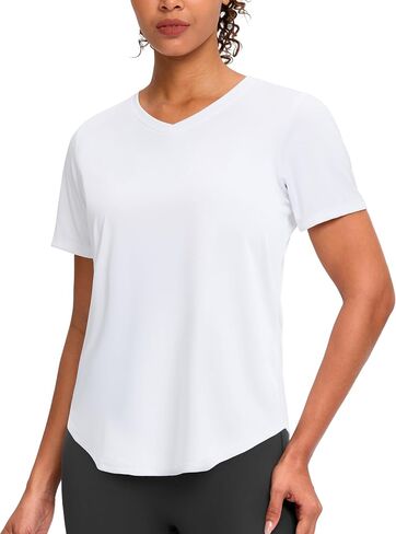 تجريب المرأة قمم V-neck قصيرة الأكمام UPF 50+ Sun Shirt Moisture Wicking Quick Dry Top for Gym ، Running ، Athletic in Kuwait