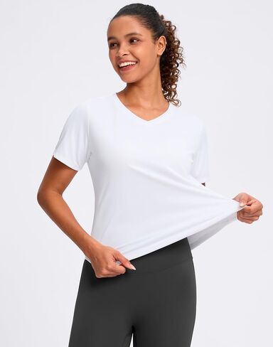 تجريب المرأة قمم V-neck قصيرة الأكمام UPF 50+ Sun Shirt Moisture Wicking Quick Dry Top for Gym ، Running ، Athletic in Kuwait