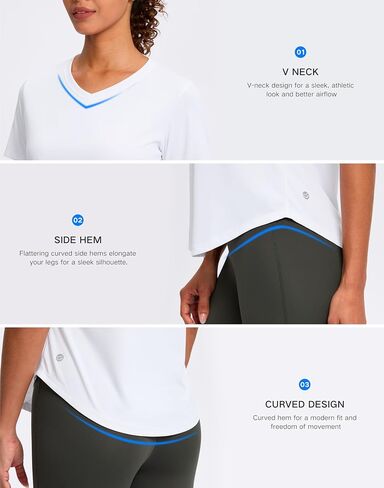 تجريب المرأة قمم V-neck قصيرة الأكمام UPF 50+ Sun Shirt Moisture Wicking Quick Dry Top for Gym ، Running ، Athletic in Kuwait