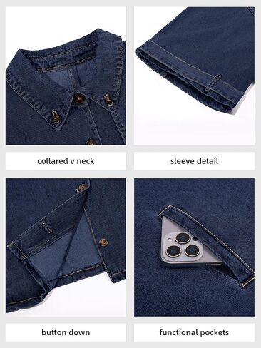 Tankaneo Womens Cropped Denim Jackets Casual Button Down Jean Shirt Shacket Loose 3/4 Sleeve Coat with Pockets in Saudi Arabia