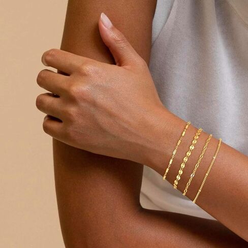Gold/Silver Bracelets for Women Dainty 14K Gold Plated Bangle Bracelet Stack Waterproof Stackable Jewelry Set Non Tarnish Link Chain Adjustable Jewelry Gifts in Kuwait