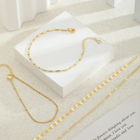 Gold/Silver Bracelets for Women Dainty 14K Gold Plated Bangle Bracelet Stack Waterproof Stackable Jewelry Set Non Tarnish Link Chain Adjustable Jewelry Gifts in Kuwait