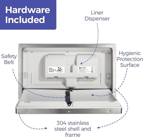 Horizontal Wall Mounted Baby Changing Station, Foldable Diaper Changing Table with Liner Dispenser and Safety Straps for Commercial and Home Use in Saudi Arabia