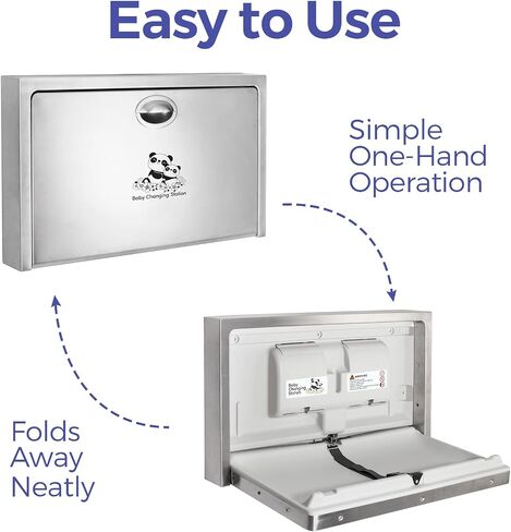 Horizontal Wall Mounted Baby Changing Station, Foldable Diaper Changing Table with Liner Dispenser and Safety Straps for Commercial and Home Use in Saudi Arabia