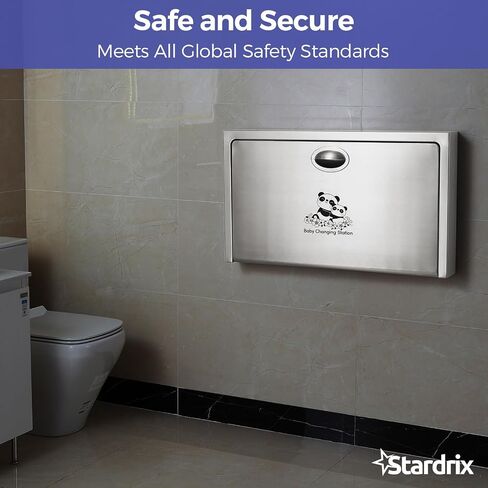 Horizontal Wall Mounted Baby Changing Station, Foldable Diaper Changing Table with Liner Dispenser and Safety Straps for Commercial and Home Use in Saudi Arabia