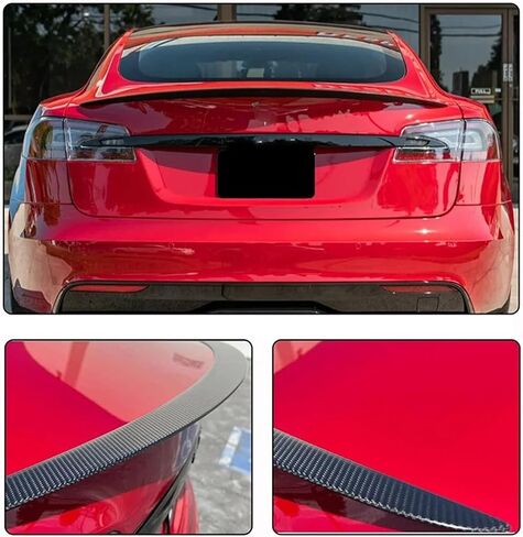 متوافق مع Tesla Model S 2024-2021 ألياف الكربون الحقيقية المفسد الخلفي Tail Wing Trunk Lip Spoiler Apoying Auto Outso (ألياف الكربون اللامعة) in Saudi Arabia