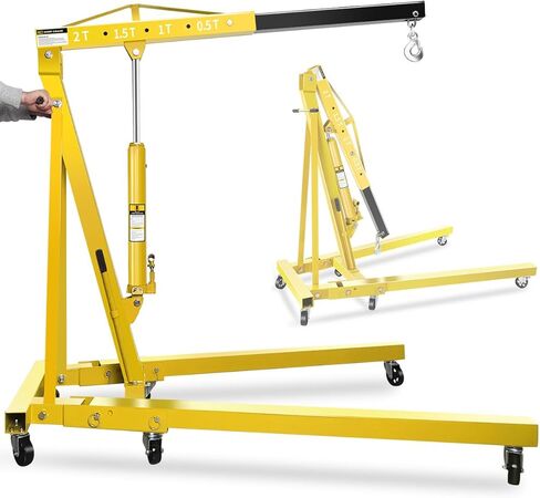 2-Ton Hydraulic Shop Crane Folding Engine Hoist with Lever, 4400Lbs Capacity w/6 Steel Casters - Heavy-Duty Portable Car Lift for Truck Engines, Boat Motors, Farm Equipment (Net Wt. 168 lbs) in Kuwait