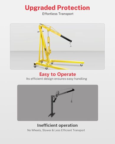 2-Ton Hydraulic Shop Crane Folding Engine Hoist with Lever, 4400Lbs Capacity w/6 Steel Casters - Heavy-Duty Portable Car Lift for Truck Engines, Boat Motors, Farm Equipment (Net Wt. 168 lbs) in Kuwait