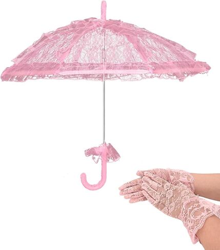 المظلة ذات الدانتيل الأبيض المصغرة مع قفازات زهرية للفتيات الذين تتراوح أعمارهم بين 5-12 من مظلة الزفاف القديمة للفتيات الزهور ، المظلة الدانتيل الزفاف للأطفال لحفل الشاي ودائم الصور in Kuwait