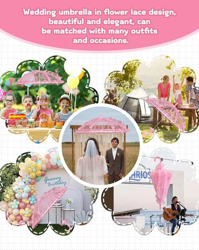 المظلة ذات الدانتيل الأبيض المصغرة مع قفازات زهرية للفتيات الذين تتراوح أعمارهم بين 5-12 من مظلة الزفاف القديمة للفتيات الزهور ، المظلة الدانتيل الزفاف للأطفال لحفل الشاي ودائم الصور in Kuwait