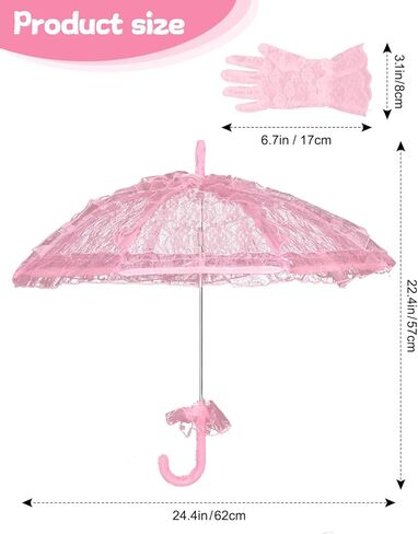 المظلة ذات الدانتيل الأبيض المصغرة مع قفازات زهرية للفتيات الذين تتراوح أعمارهم بين 5-12 من مظلة الزفاف القديمة للفتيات الزهور ، المظلة الدانتيل الزفاف للأطفال لحفل الشاي ودائم الصور in Kuwait