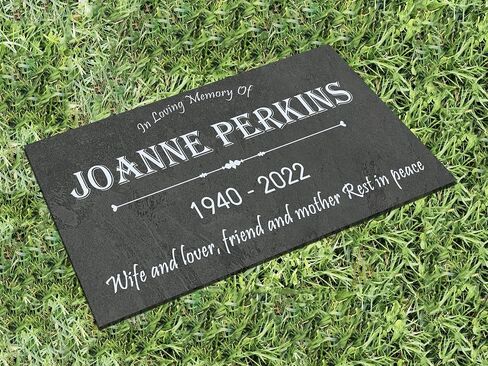 Custom Memorial Gray Slate Stone, Personalized 12x6 inch, 12x12 inch, 18x12 inch. 24x12 inch Memorial Stone, Memorial Grave Marker Headstone, Headstone, Condolences Garden Marker, Memorial Stone You Can Customize (Design 2, 12x6x0.4 inch) in Kuwait