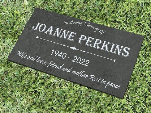 Custom Memorial Gray Slate Stone, Personalized 12x6 inch, 12x12 inch, 18x12 inch. 24x12 inch Memorial Stone, Memorial Grave Marker Headstone, Headstone, Condolences Garden Marker, Memorial Stone You Can Customize (Design 2, 12x6x0.4 inch) in Kuwait