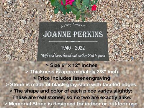 Custom Memorial Gray Slate Stone, Personalized 12x6 inch, 12x12 inch, 18x12 inch. 24x12 inch Memorial Stone, Memorial Grave Marker Headstone, Headstone, Condolences Garden Marker, Memorial Stone You Can Customize (Design 2, 12x6x0.4 inch) in Kuwait