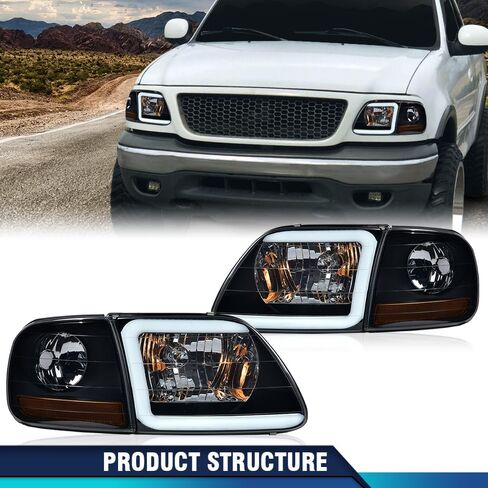 PIT66 Headlight Assembly Fit for Ford F150 1998 1999 2000 2001 2002 2003/04 F150 Heritage/97-02 Expedition/98-99 F250 (FOR 1997 Built After 7/96) Halogen Headlamps Clear Lens in Saudi Arabia