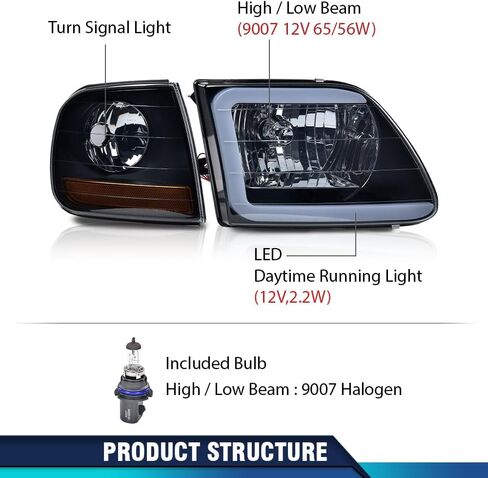 PIT66 Headlight Assembly Fit for Ford F150 1998 1999 2000 2001 2002 2003/04 F150 Heritage/97-02 Expedition/98-99 F250 (FOR 1997 Built After 7/96) Halogen Headlamps Clear Lens in Saudi Arabia