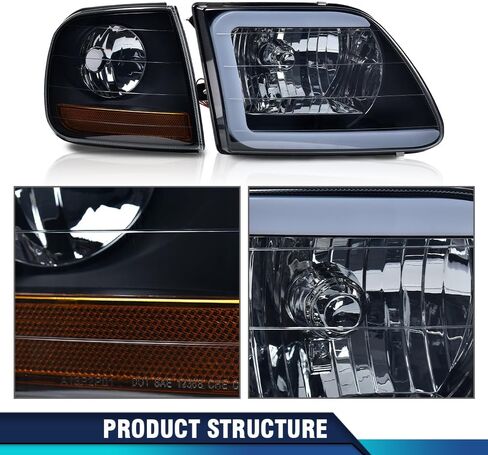 PIT66 Headlight Assembly Fit for Ford F150 1998 1999 2000 2001 2002 2003/04 F150 Heritage/97-02 Expedition/98-99 F250 (FOR 1997 Built After 7/96) Halogen Headlamps Clear Lens in Saudi Arabia