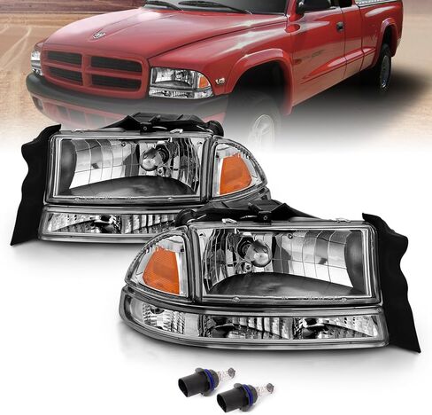 AmeriLite for 1997-2004 Dodge Dakota/Durango Chrome Replacement Headlights 4Pc Sets Parking Turn Signal (Pair) w/Mounting Bracket in Saudi Arabia