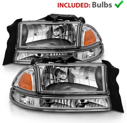 AmeriLite for 1997-2004 Dodge Dakota/Durango Chrome Replacement Headlights 4Pc Sets Parking Turn Signal (Pair) w/Mounting Bracket in Saudi Arabia