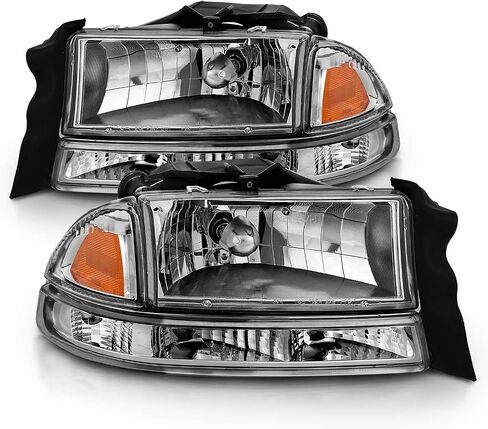 AmeriLite for 1997-2004 Dodge Dakota/Durango Chrome Replacement Headlights 4Pc Sets Parking Turn Signal (Pair) w/Mounting Bracket in Saudi Arabia