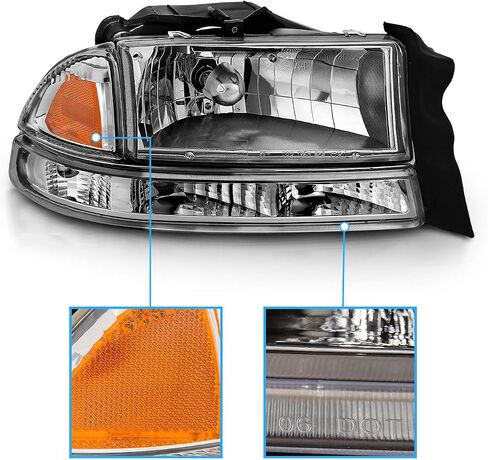 AmeriLite for 1997-2004 Dodge Dakota/Durango Chrome Replacement Headlights 4Pc Sets Parking Turn Signal (Pair) w/Mounting Bracket in Saudi Arabia