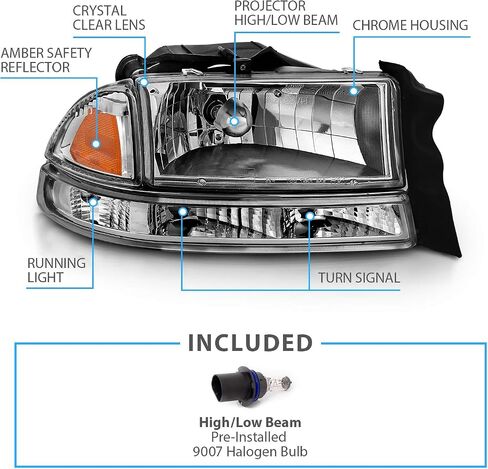 AmeriLite for 1997-2004 Dodge Dakota/Durango Chrome Replacement Headlights 4Pc Sets Parking Turn Signal (Pair) w/Mounting Bracket in Saudi Arabia