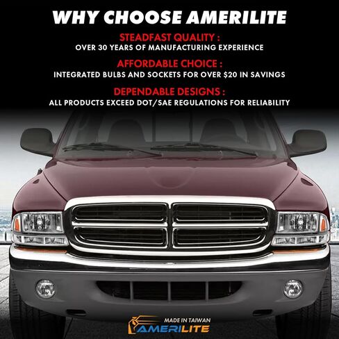 AmeriLite for 1997-2004 Dodge Dakota/Durango Chrome Replacement Headlights 4Pc Sets Parking Turn Signal (Pair) w/Mounting Bracket in Saudi Arabia