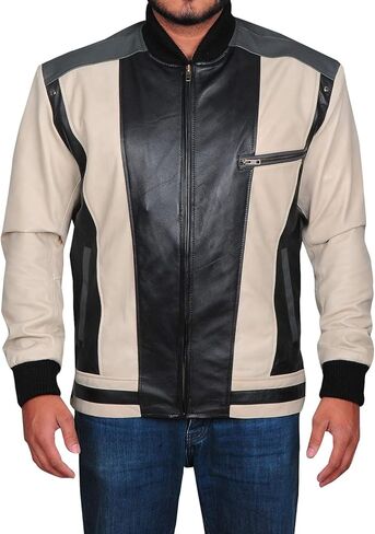 Hide & Seek Mens Varsity Classic School Bomber Black and beige Color Day Off Student Biker Retro 80’s Leather Jacket in Kuwait