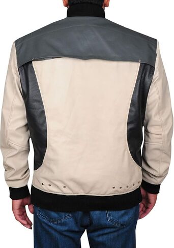 Hide & Seek Mens Varsity Classic School Bomber Black and beige Color Day Off Student Biker Retro 80’s Leather Jacket in Kuwait