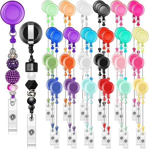50 Pcs Beadable Badge Reel Retractable Clips Holder for Beads Bulk Blank Bar ID Name Badge Reels with Belt Clip Beadable Items Jewelry DIY Gift for Nurse Teacher Office Supplies in Saudi Arabia