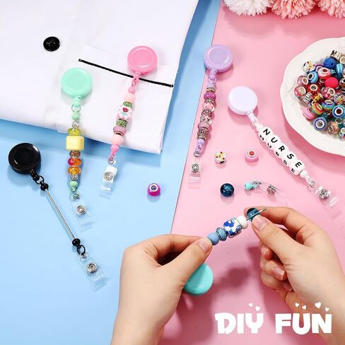 50 Pcs Beadable Badge Reel Retractable Clips Holder for Beads Bulk Blank Bar ID Name Badge Reels with Belt Clip Beadable Items Jewelry DIY Gift for Nurse Teacher Office Supplies in Saudi Arabia