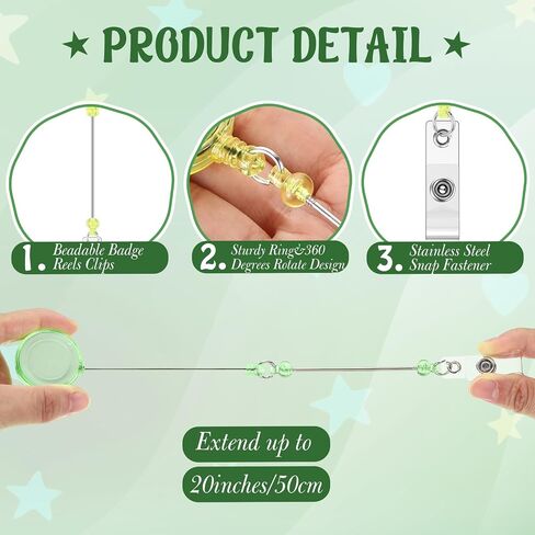 50 Pcs Beadable Badge Reel Retractable Clips Holder for Beads Bulk Blank Bar ID Name Badge Reels with Belt Clip Beadable Items Jewelry DIY Gift for Nurse Teacher Office Supplies in Saudi Arabia