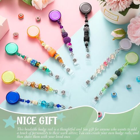 50 Pcs Beadable Badge Reel Retractable Clips Holder for Beads Bulk Blank Bar ID Name Badge Reels with Belt Clip Beadable Items Jewelry DIY Gift for Nurse Teacher Office Supplies in Saudi Arabia