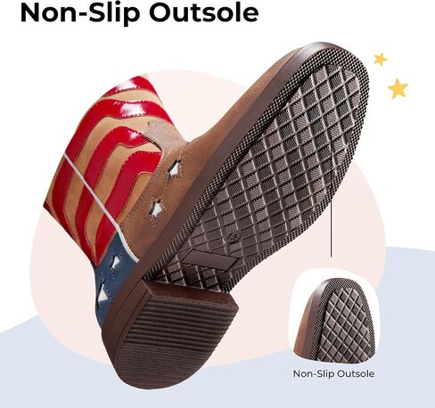 باتبات كيدز رعاة البقر للأحذية للبنات والفتيان - أحذية رعاة البقر في منتصف العجل الغربية مع نجم عاكس وتصميم عنصر العلم الأمريكي ، وركوب الأحذية للطفل الصغير الكبير in Saudi Arabia