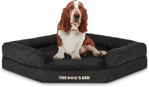 سرير الكلب ذو رغوة الذاكرة لتقويم العظام ومضاد للماء على شكل زاوية من The Dog's Bed، متوسط ​​الحجم، قطيفة باللون الرمادي، يخفف من آلام التهاب المفاصل وخلل التنسج الوركي، غطاء من القماش المخملي العلاجي والداعم وقابل للغسل in Kuwait