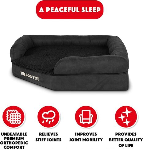 سرير الكلب ذو رغوة الذاكرة لتقويم العظام ومضاد للماء على شكل زاوية من The Dog's Bed، متوسط ​​الحجم، قطيفة باللون الرمادي، يخفف من آلام التهاب المفاصل وخلل التنسج الوركي، غطاء من القماش المخملي العلاجي والداعم وقابل للغسل in Kuwait